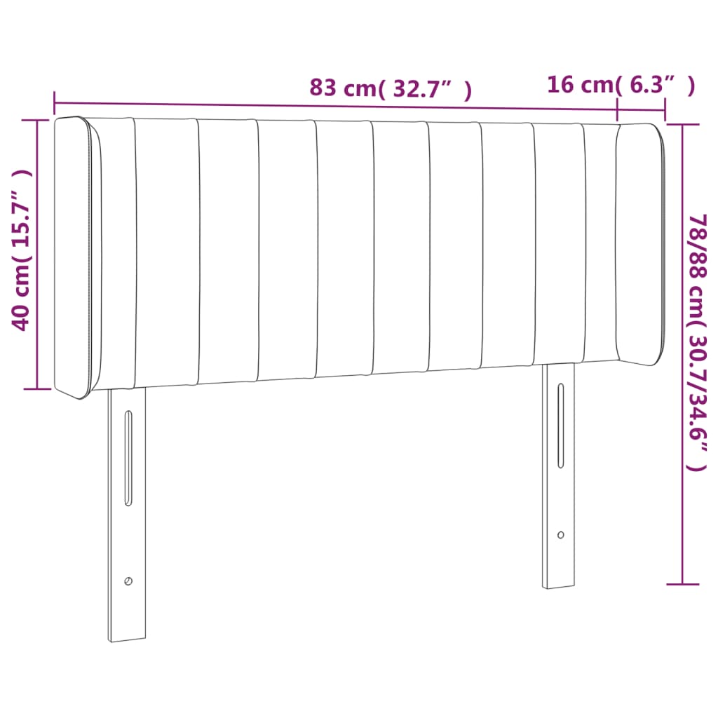 vidaXL Cabeceira de cama c/ abas veludo 83x16x78/88 cm rosa