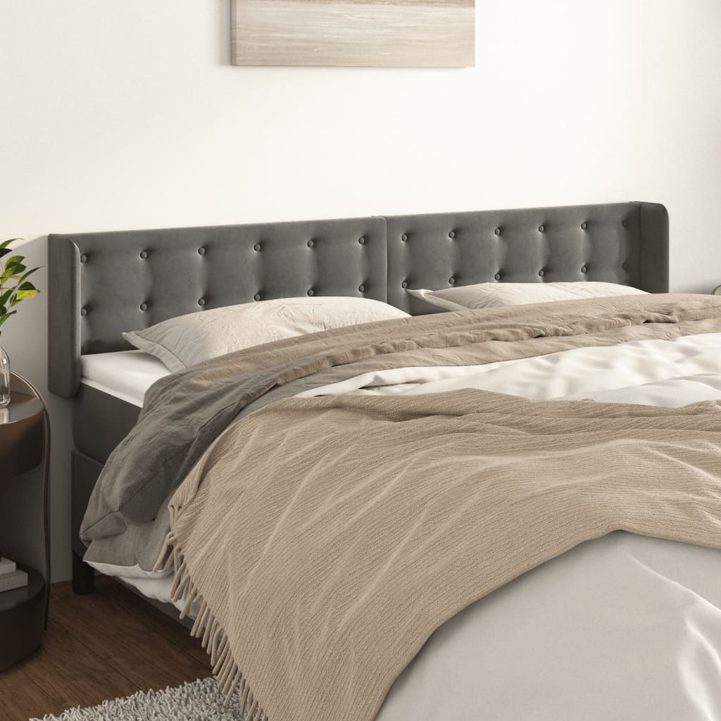 vidaXL Cabeceira de cama c/ abas veludo 183x16x78/88cm cinzento-escuro