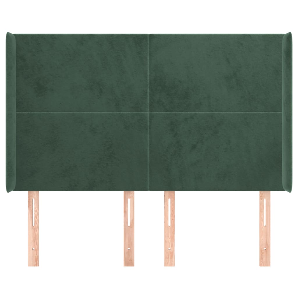 vidaXL Cabeceira cama c/ abas veludo 147x16x118/128 cm verde-escuro