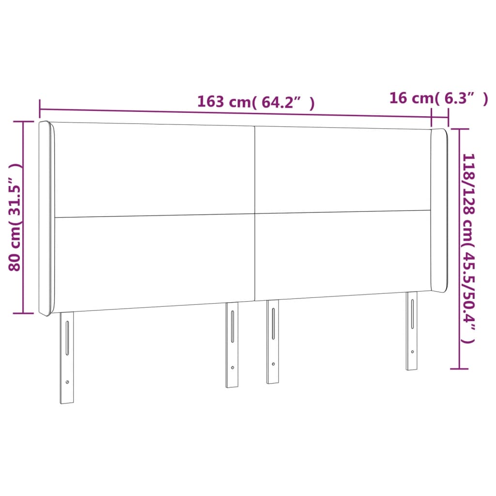 vidaXL Cabeceira cama c/ abas tecido 163x16x118/128 cm cinzento-escuro