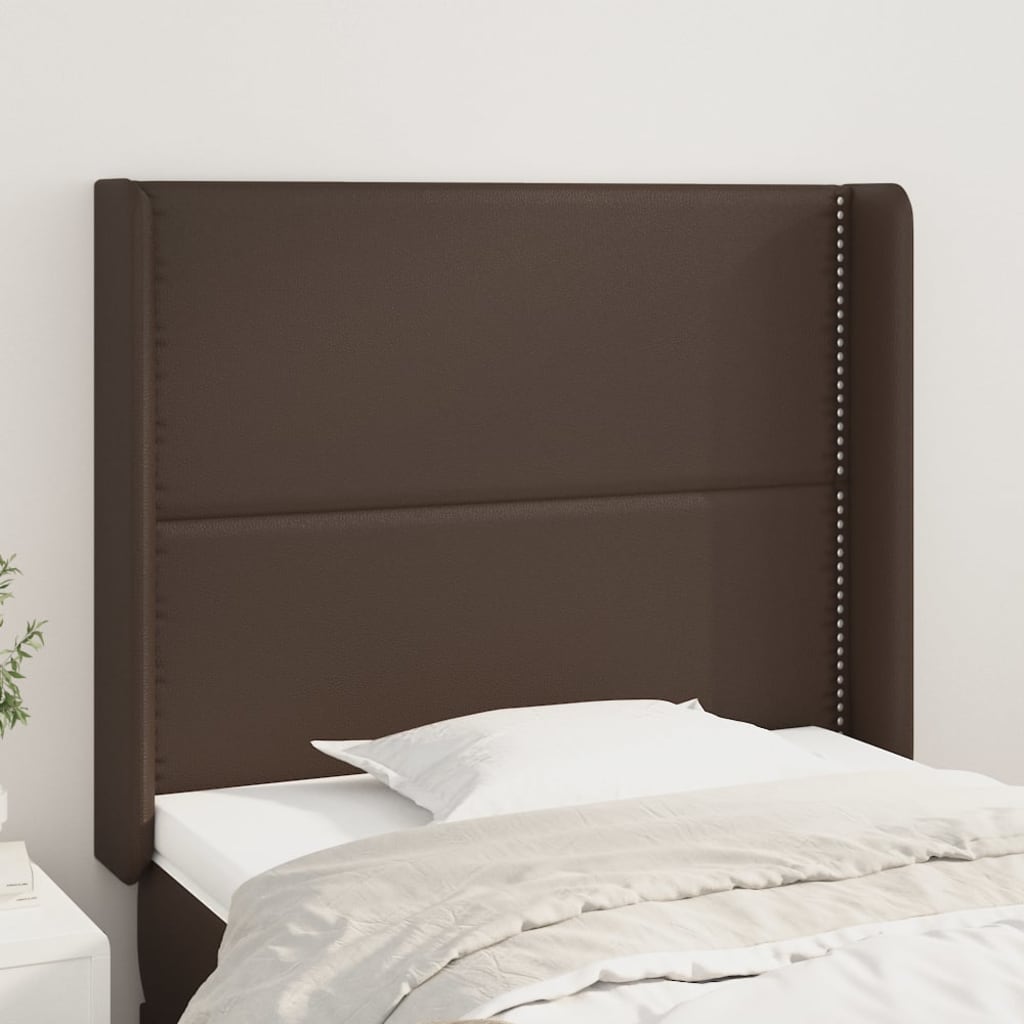 vidaXL Cabeceira cama c/ abas couro artif. 103x16x118/128 cm castanho