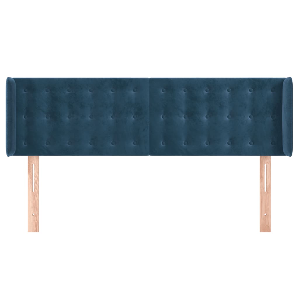 vidaXL Cabeceira de cama c/ abas tecido 147x16x78/88cm azul-escuro