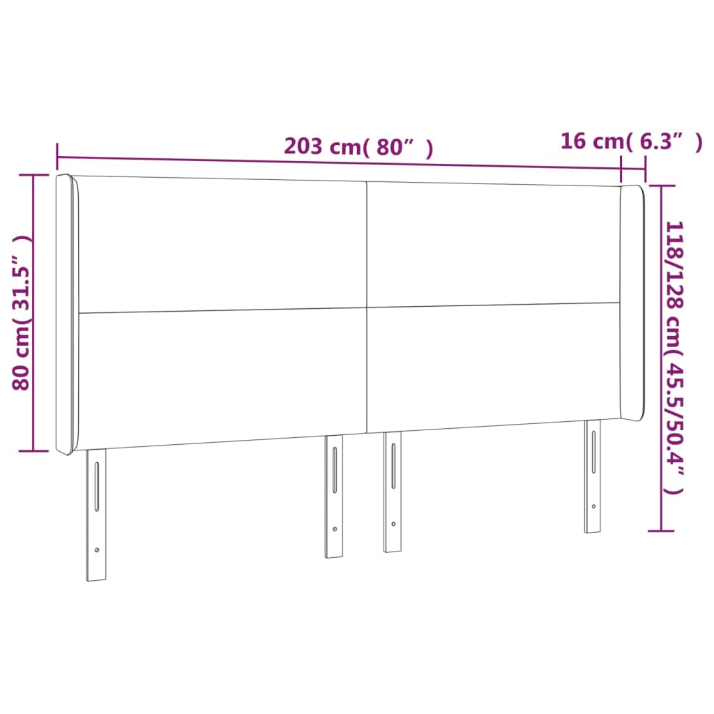 vidaXL Cabeceira de cama c/ abas tecido 203x16x118/128 cm preto