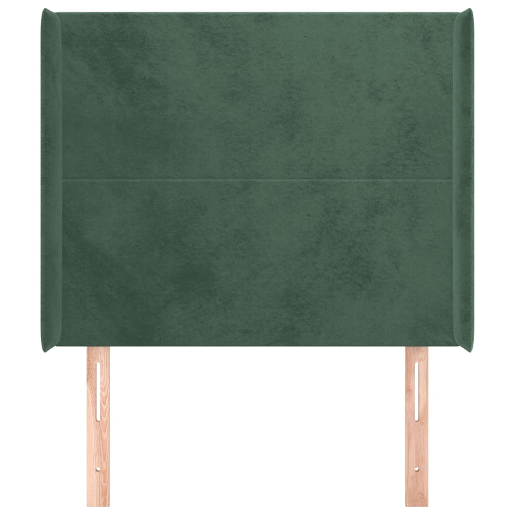 vidaXL Cabeceira cama c/ abas veludo 93x16x118/128 cm verde-escuro