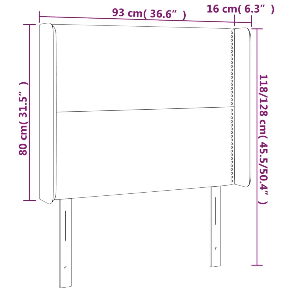 vidaXL Cabeceira de cama c/ abas tecido 93x16x118/128cm cinzento-claro