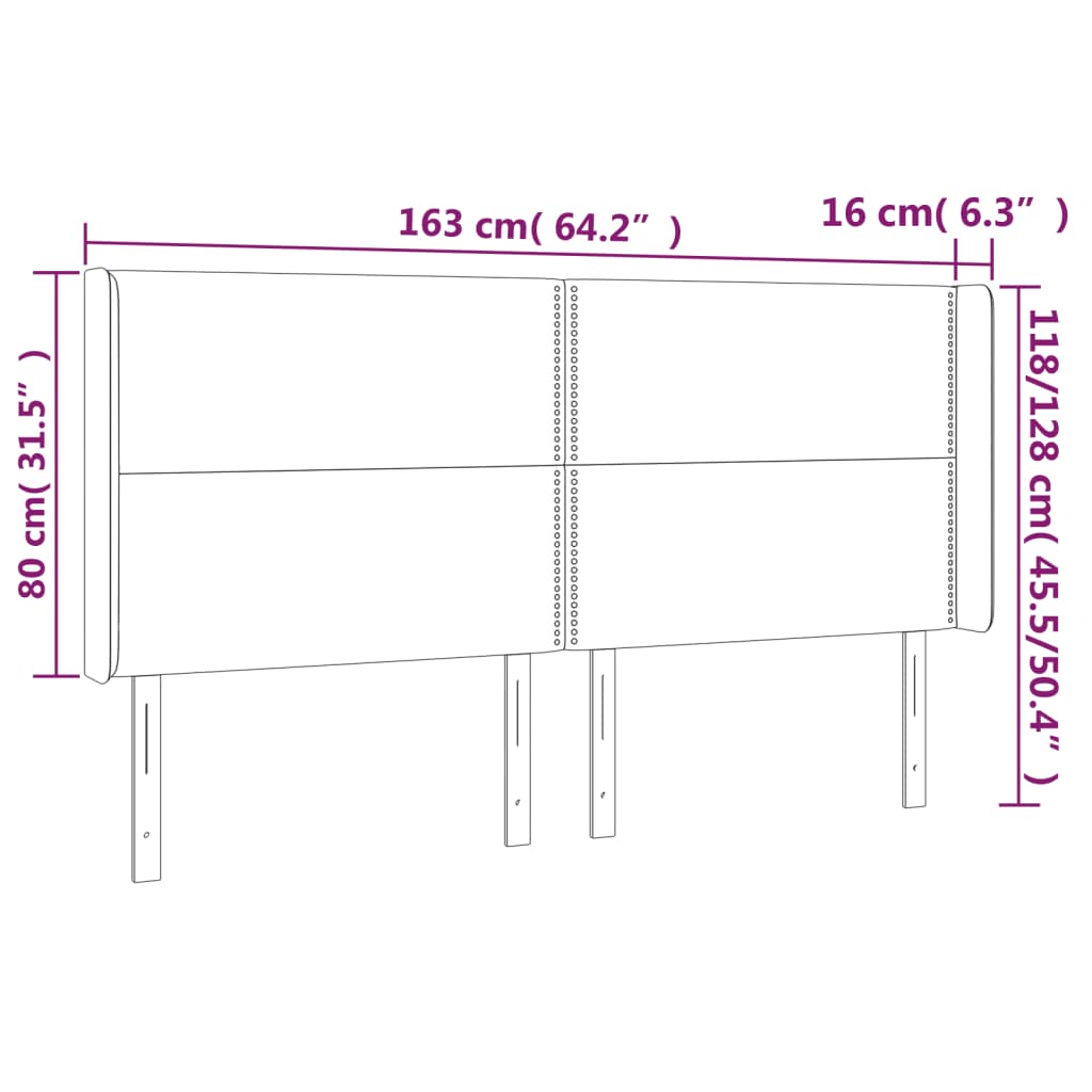 vidaXL Cabeceira de cama c/ abas tecido 163x16x118/128 cm preto