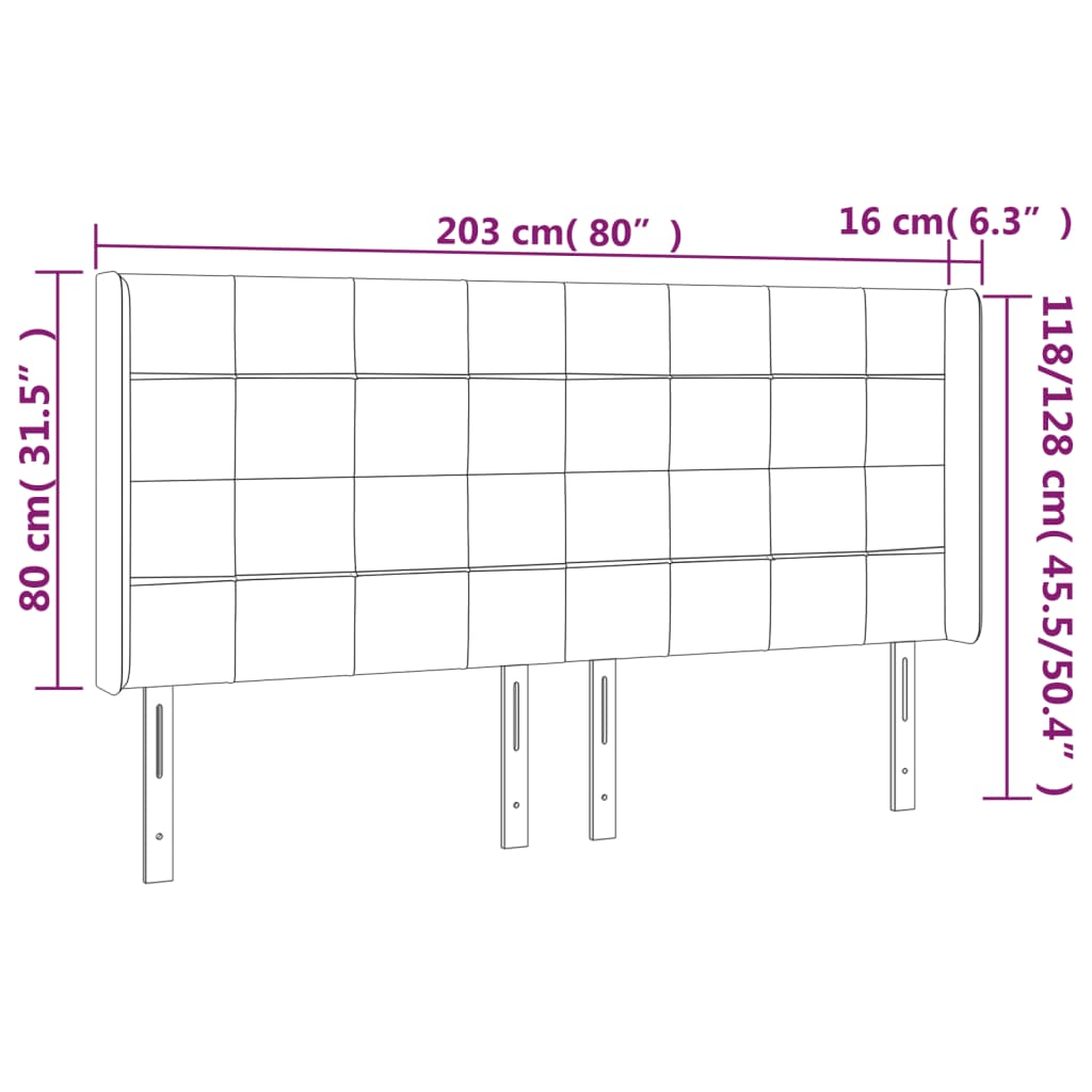 vidaXL Cabeceira cama c/ abas tecido 203x16x118/128 cm cinzento-claro