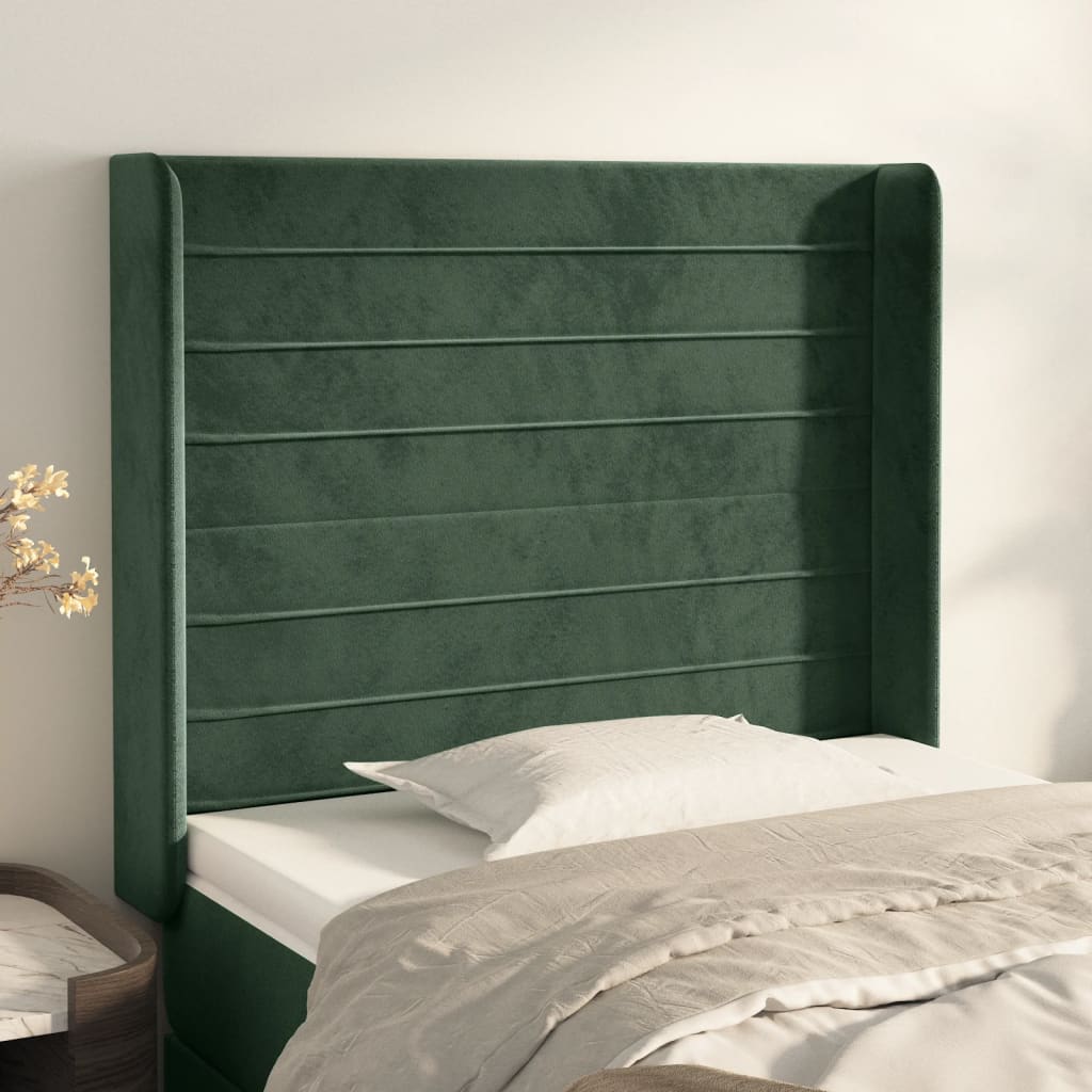 vidaXL Cabeceira cama c/ abas veludo 83x16x118/128 cm verde-escuro