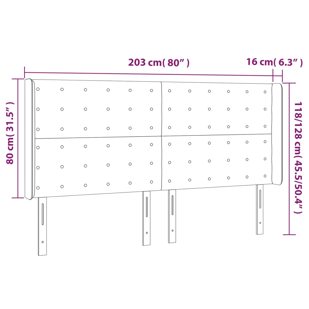 vidaXL Cabeceira cama c/ abas couro artificial 203x16x118/128cm branco