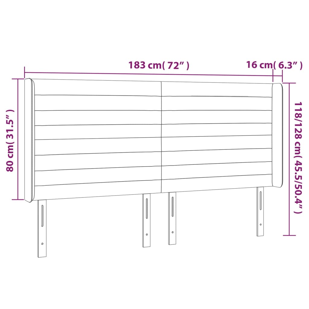 vidaXL Cabeceira de cama c/ abas tecido 183x16x118/128 cm creme