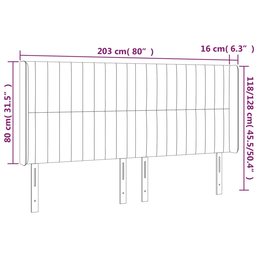 vidaXL Cabeceira cama c/ abas tecido 203x16x118/128 cm cinzento-escuro