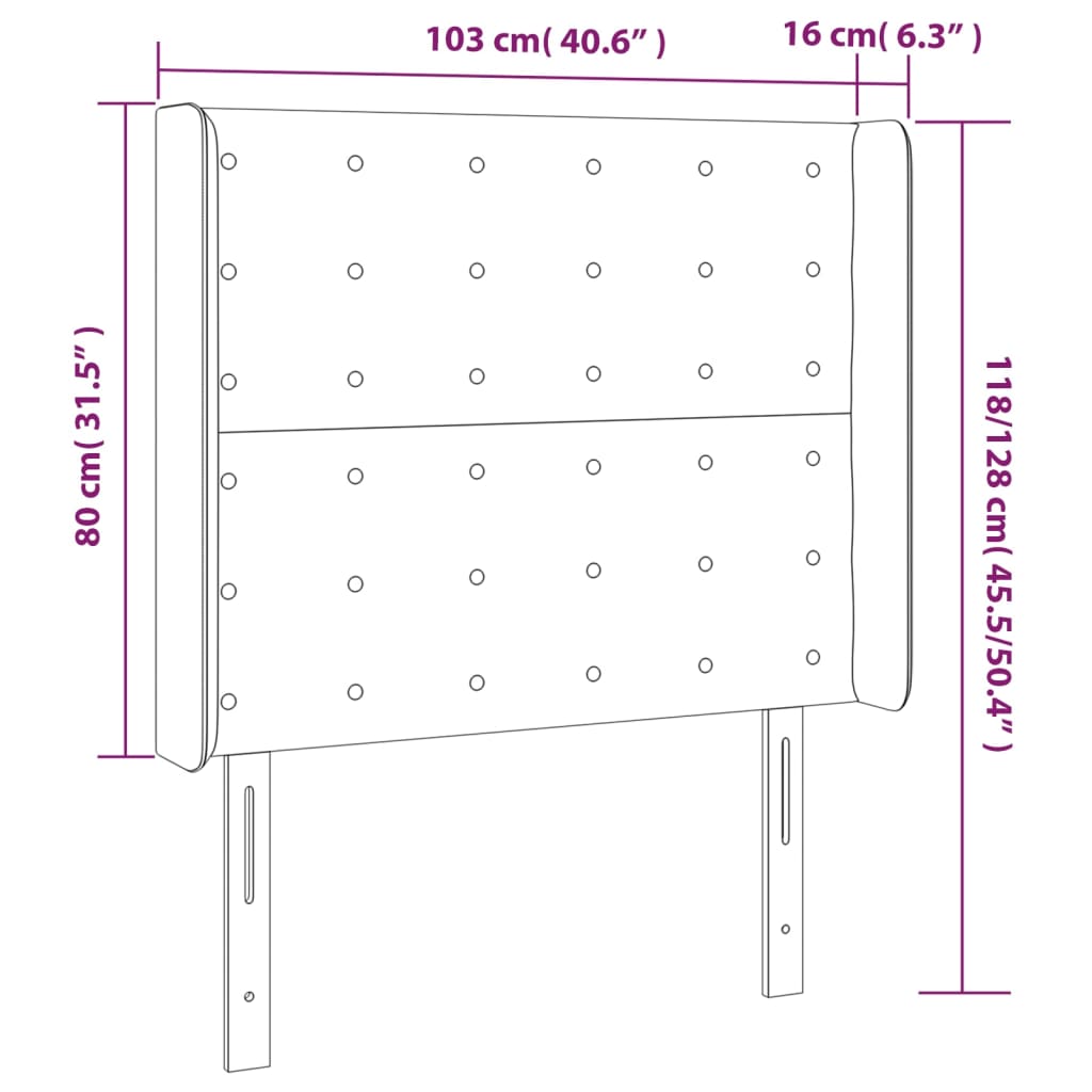 vidaXL Cabeceira cama c/ abas couro artif. 103x16x118/128 cm cinzento