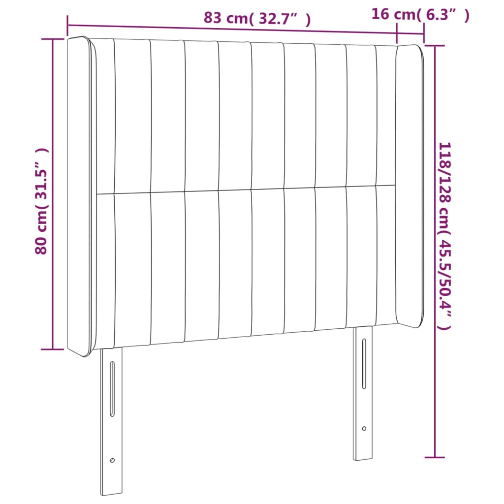 vidaXL Cabeceira de cama c/ abas veludo 83x16x118/128cm cinzento-claro