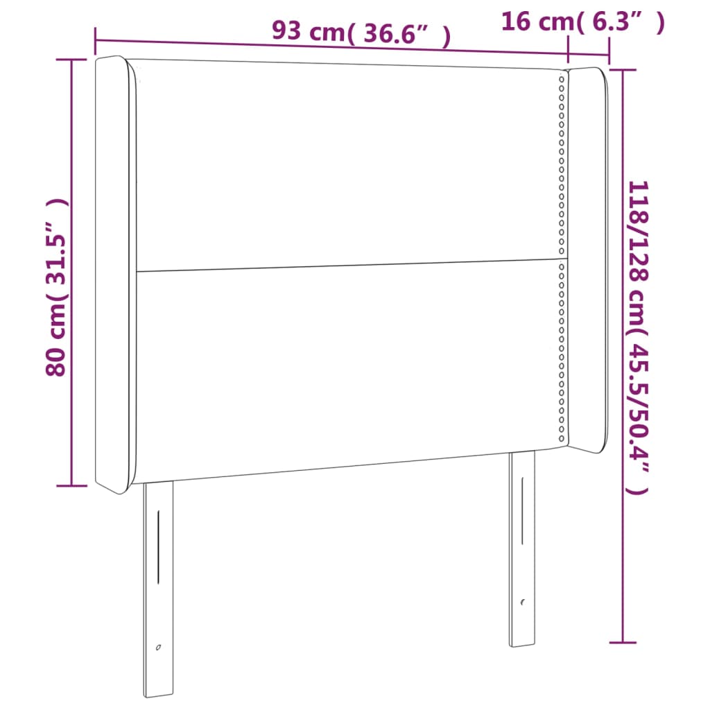 vidaXL Cabeceira cama c/ abas couro artificial 93x16x118/12 cm branco