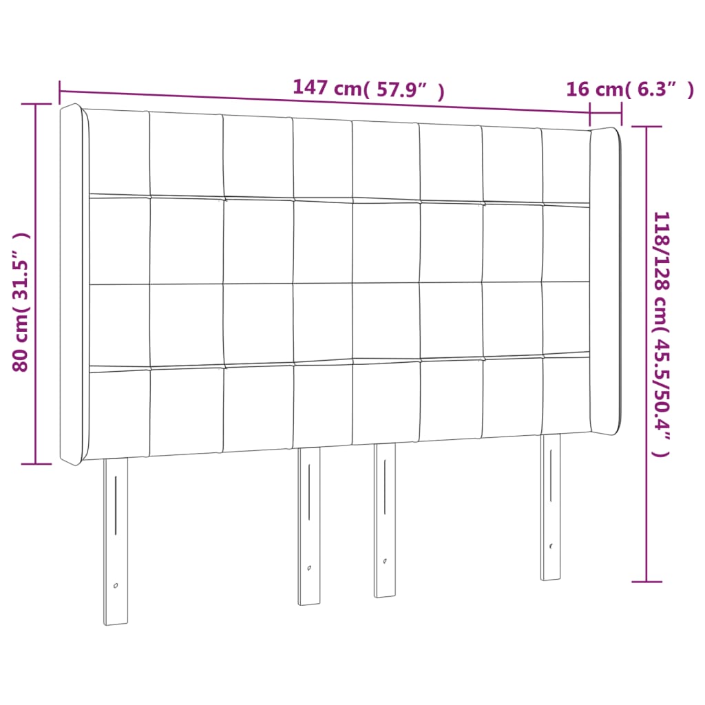 vidaXL Cabeceira cama c/ abas tecido 147x16x118/128 cm cinzento-claro