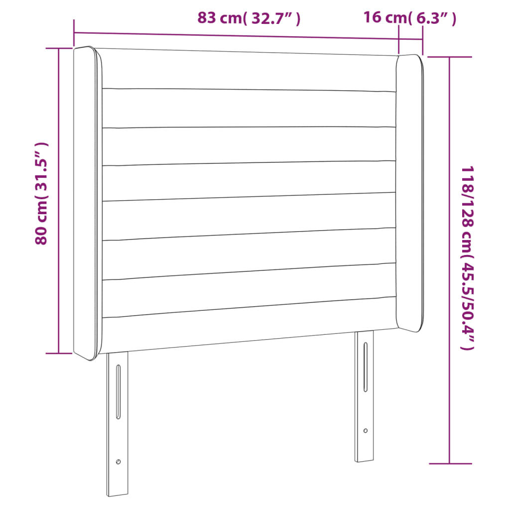 vidaXL Cabeceira cama c/ abas veludo 83x16x118/128 cm cinzento-escuro