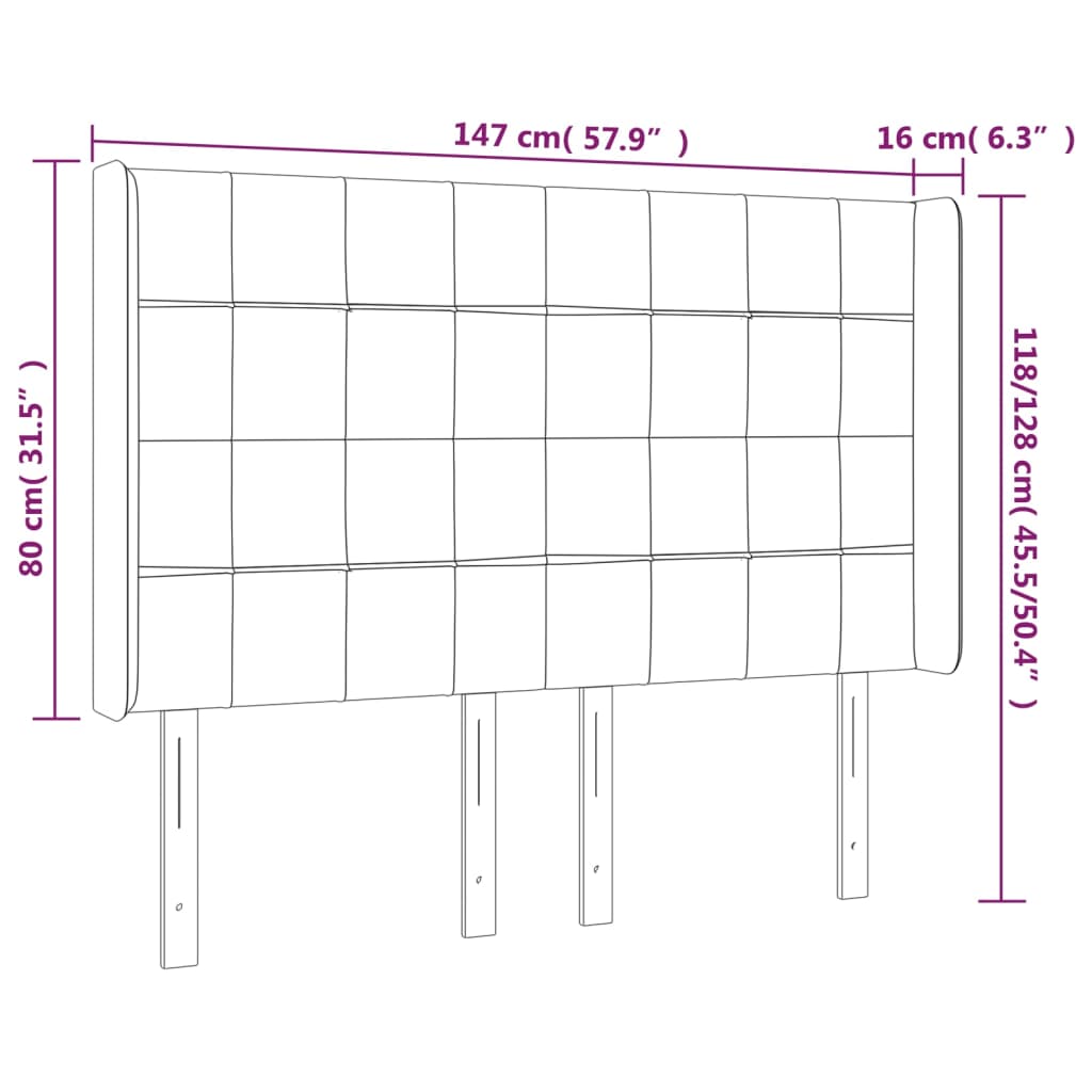 vidaXL Cabeceira cama c/ abas veludo 147x16x118/128 cm cinzento-claro