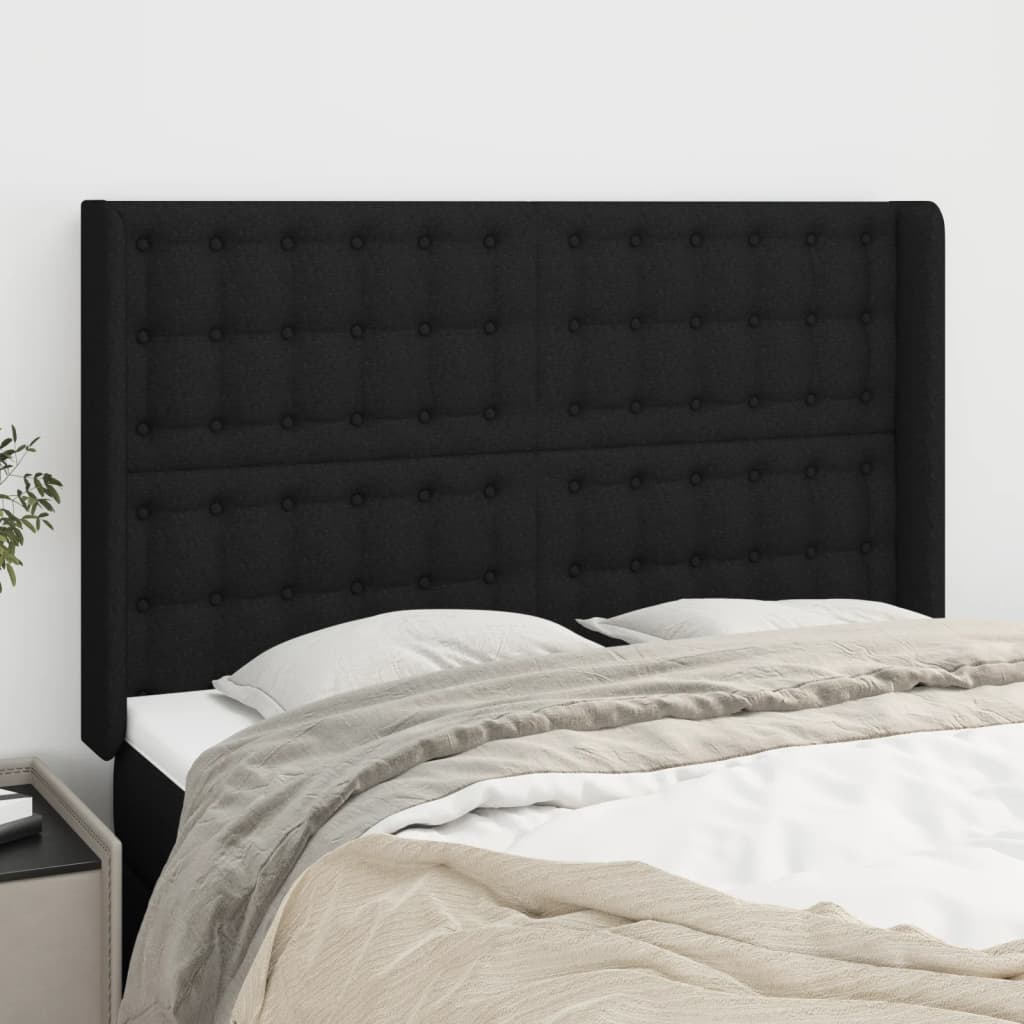 vidaXL Cabeceira de cama c/ abas tecido 147x16x118/128 cm preto