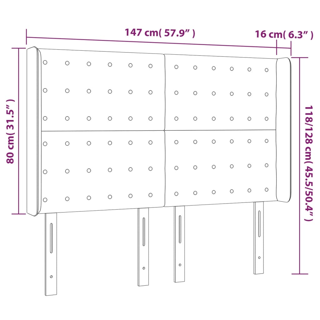 vidaXL Cabeceira de cama c/ abas tecido 147x16x118/128 cm preto