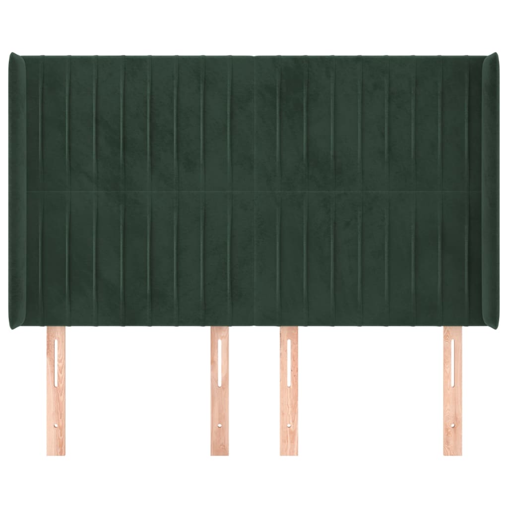 vidaXL Cabeceira cama c/ abas veludo 147x16x118/128 cm verde-escuro