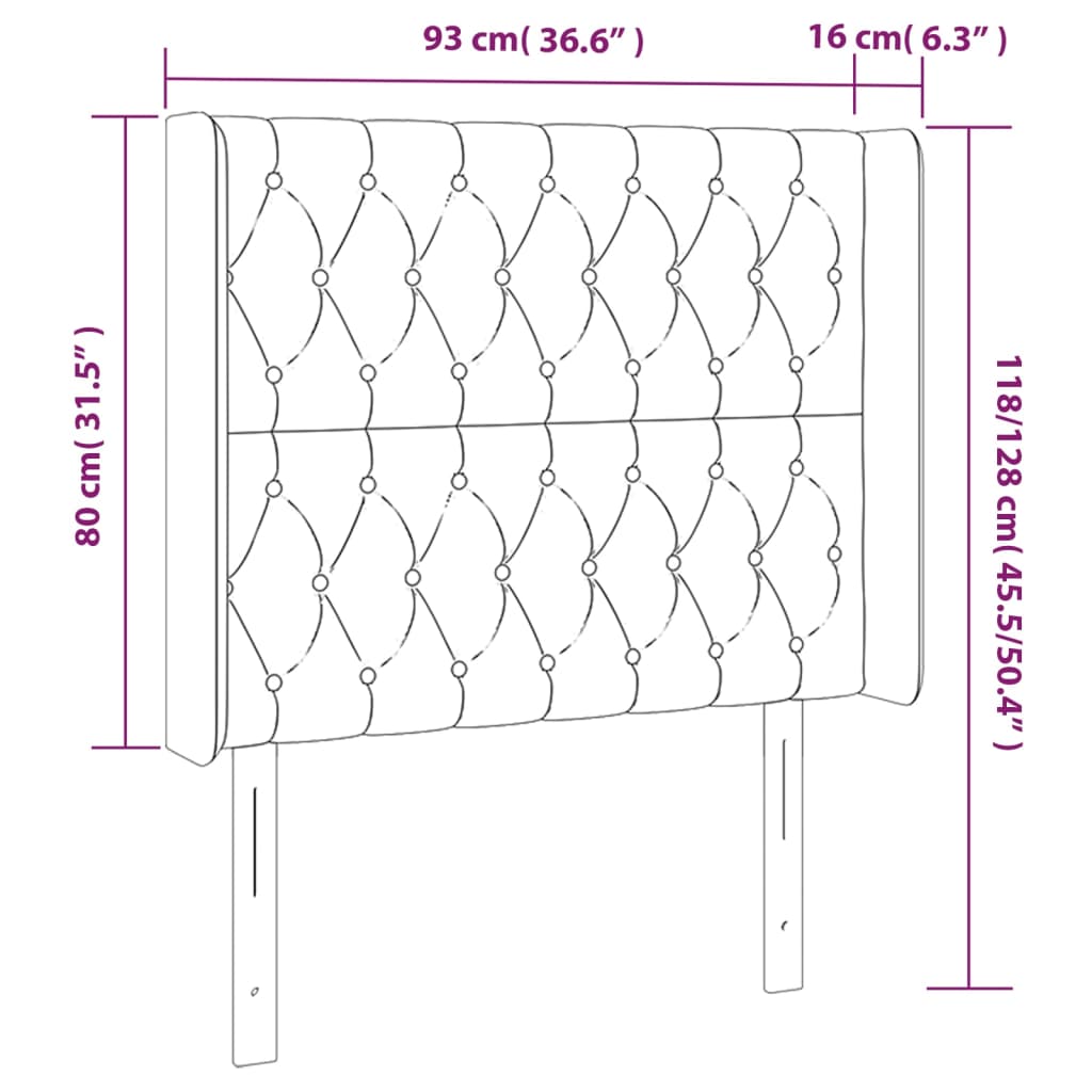 vidaXL Cabeceira de cama c/ abas veludo 93x16x118/128cm cinzento-claro