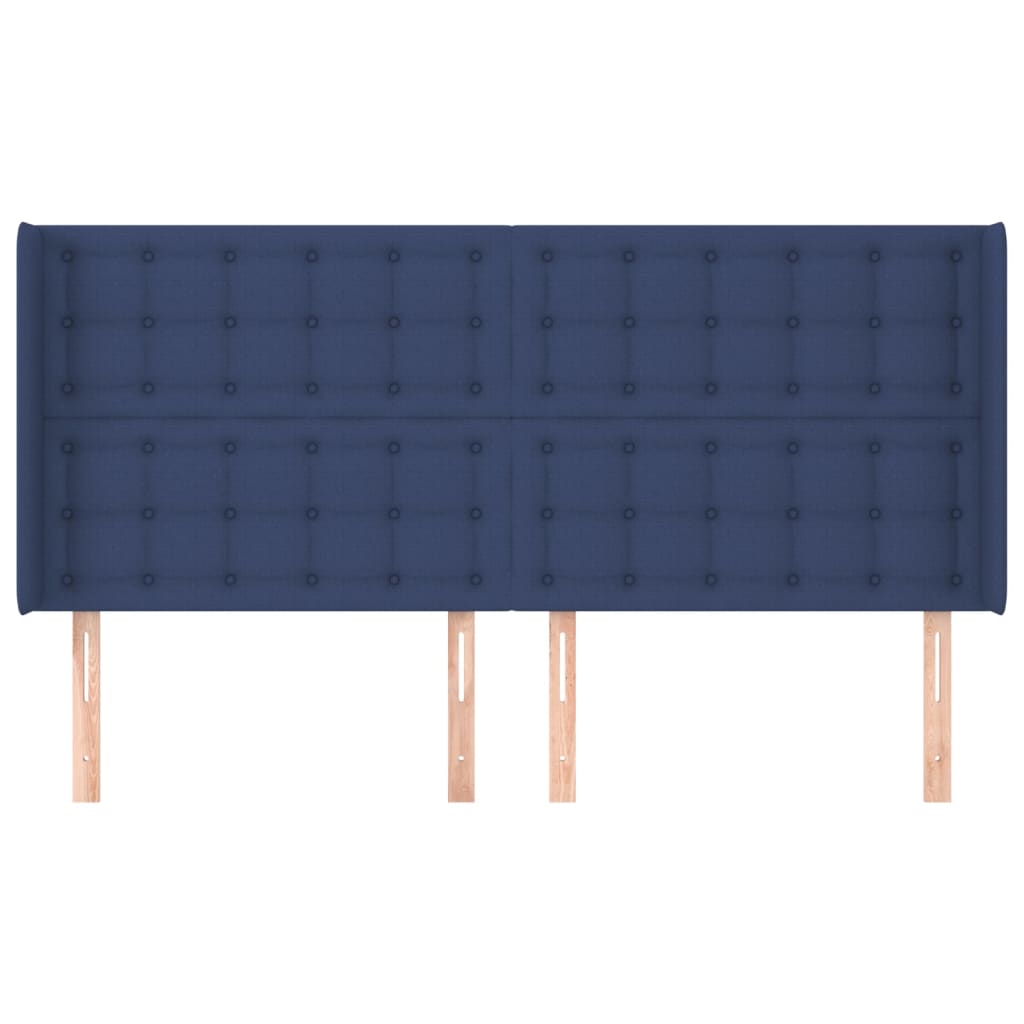 vidaXL Cabeceira de cama c/ abas tecido 203x16x118/128 cm azul