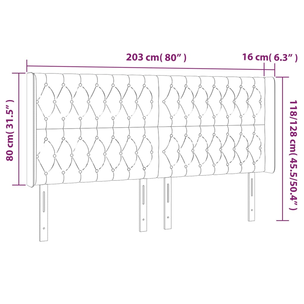 vidaXL Cabeceira de cama c/ abas tecido 203x16x118/128 cm azul