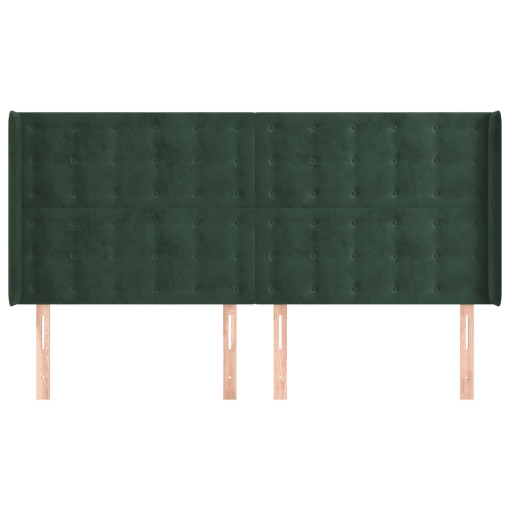 vidaXL Cabeceira cama c/ abas veludo 183x16x118/128 cm verde-escuro