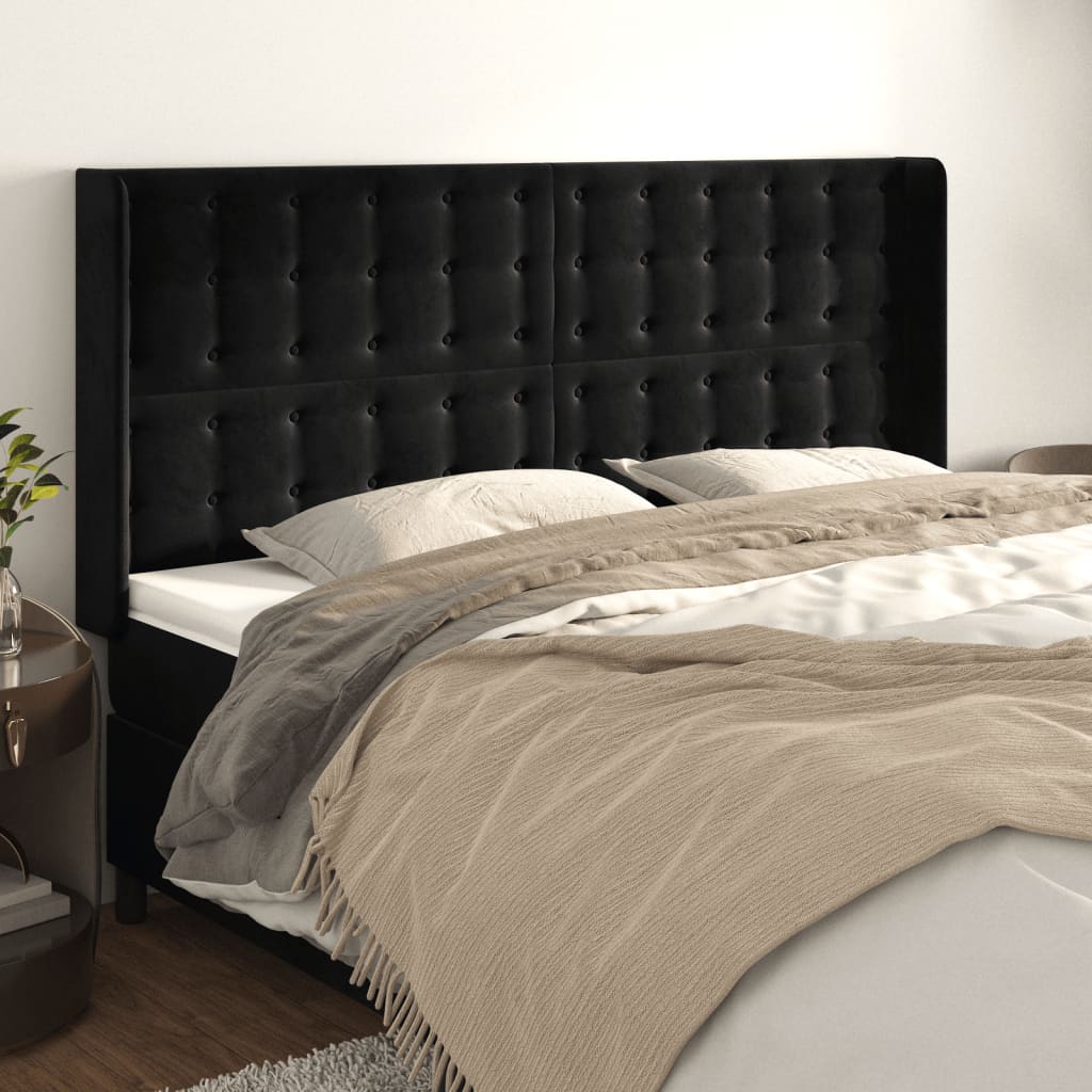 vidaXL Cabeceira de cama c/ abas veludo 203x16x118/128 cm preto