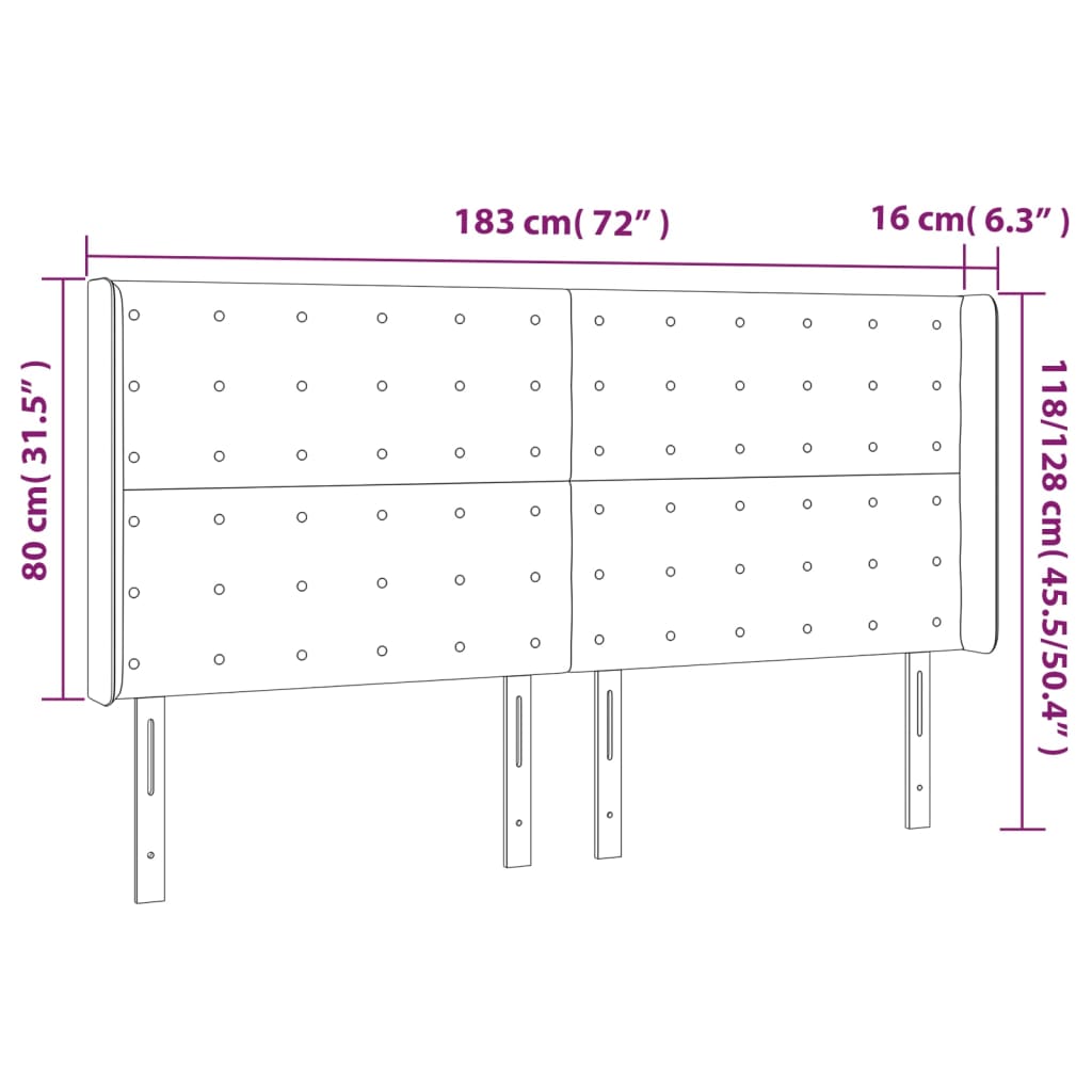 vidaXL Cabeceira cama c/ abas tecido 183x16x118/128 cm cinzento-claro