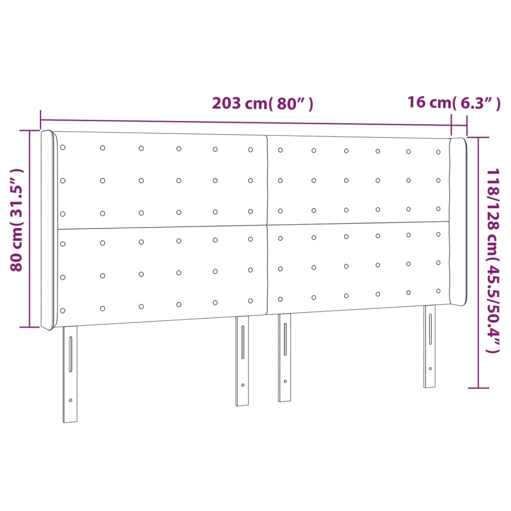 vidaXL Cabeceira de cama c/ abas veludo 203x16x118/128 cm preto