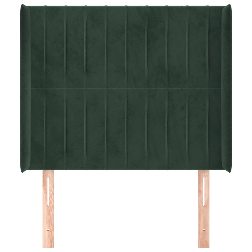 vidaXL Cabeceira cama c/ abas veludo 93x16x118/128 cm verde-escuro