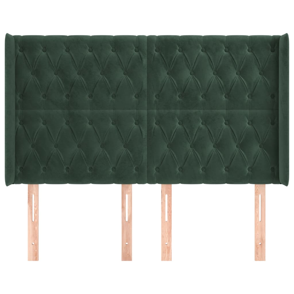 vidaXL Cabeceira cama c/ abas veludo 147x16x118/128 cm verde-escuro