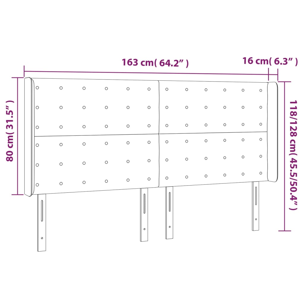 vidaXL Cabeceira cama c/ abas tecido 163x16x118/128 cm castanho-escuro