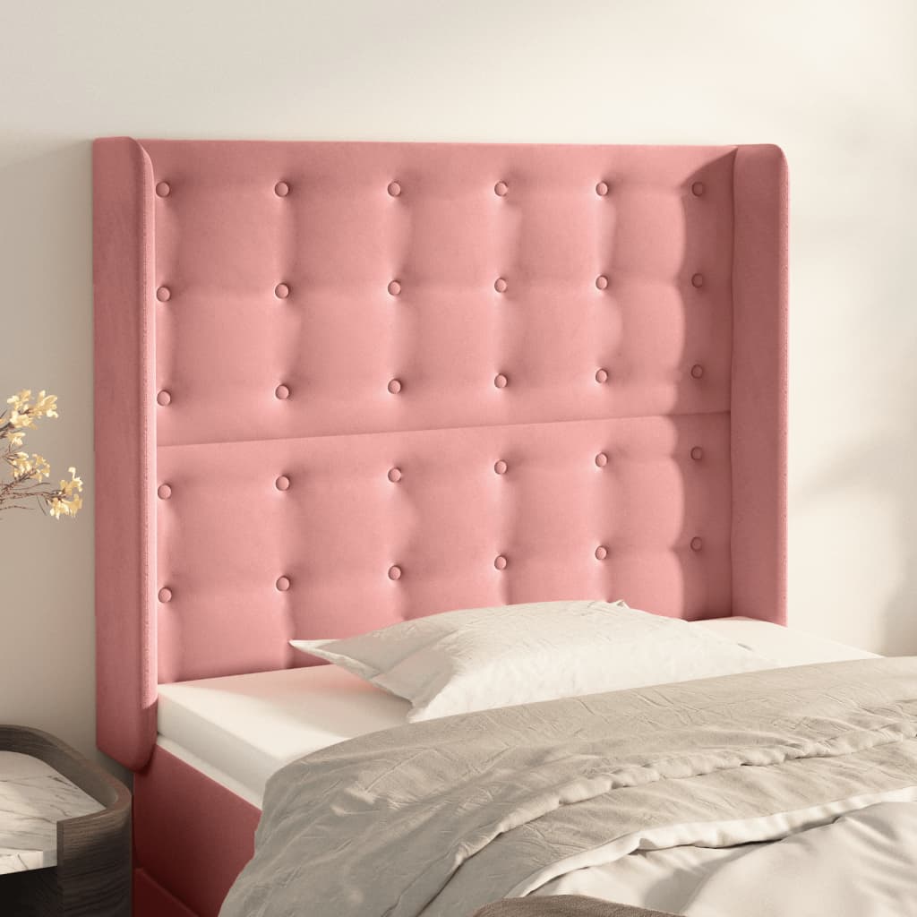 vidaXL Cabeceira de cama c/ abas veludo 83x16x118/128 cm rosa