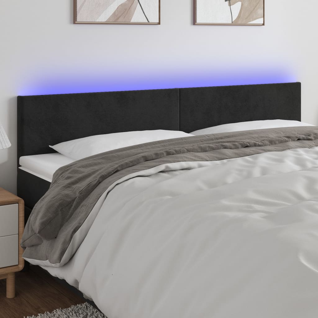 vidaXL Cabeceira de cama c/ luzes LED veludo 180x5x78/88 cm preto