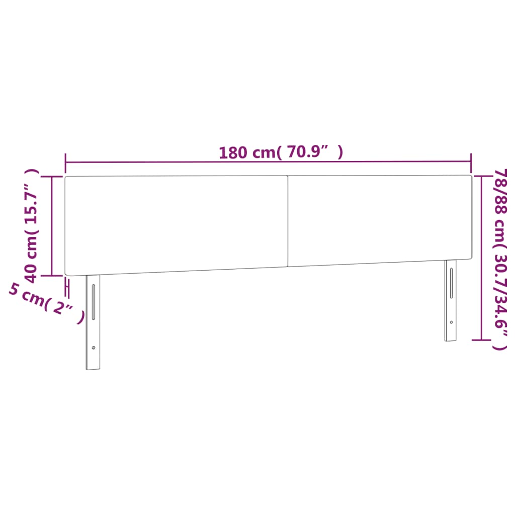 vidaXL Cabeceira de cama c/ luzes LED veludo 180x5x78/88 cm preto