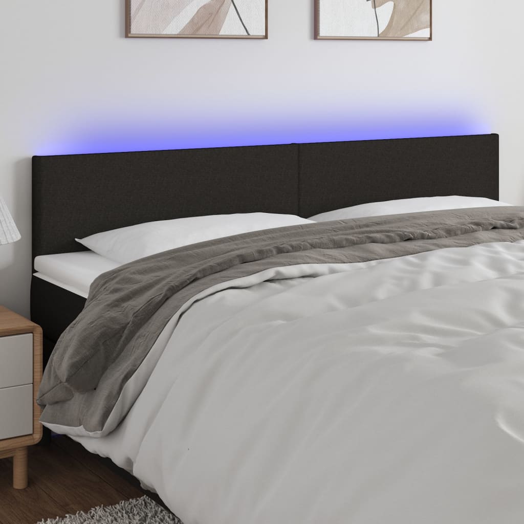 vidaXL Cabeceira de cama c/ luzes LED tecido 160x5x78/88 cm preto