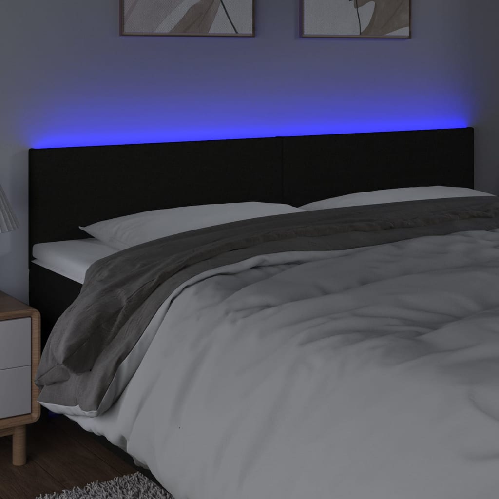 vidaXL Cabeceira de cama c/ luzes LED tecido 160x5x78/88 cm preto