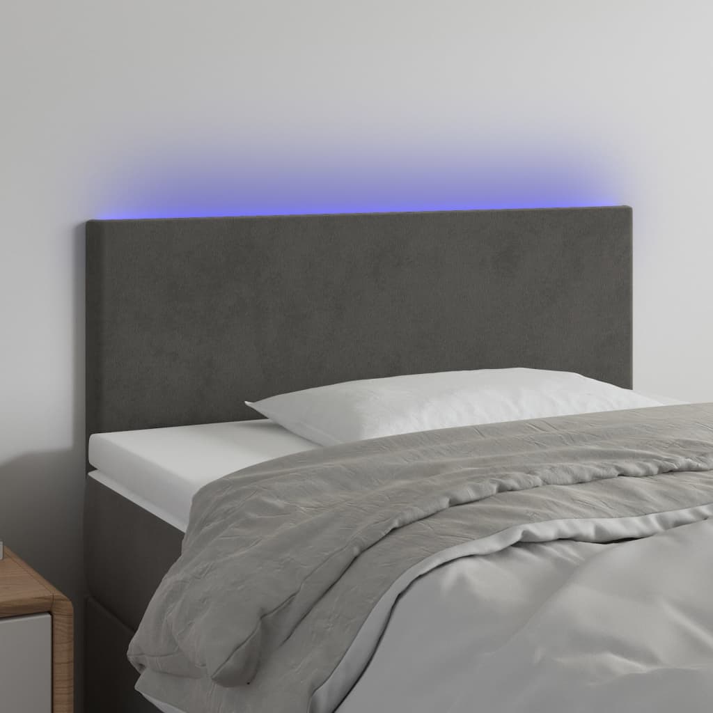 vidaXL Cabeceira de cama c/luzes LED veludo 100x5x78/88cm cinza-escuro