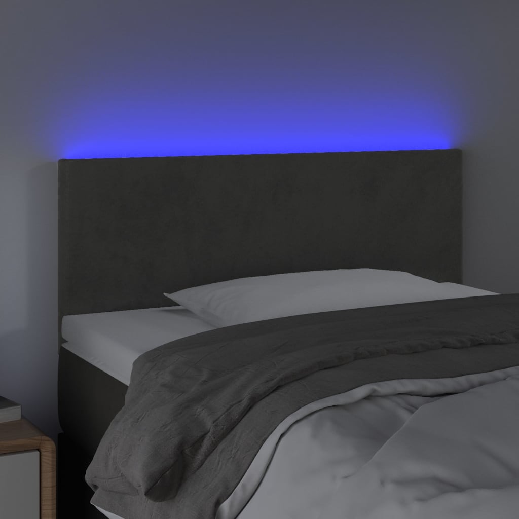 vidaXL Cabeceira de cama c/luzes LED veludo 100x5x78/88cm cinza-escuro