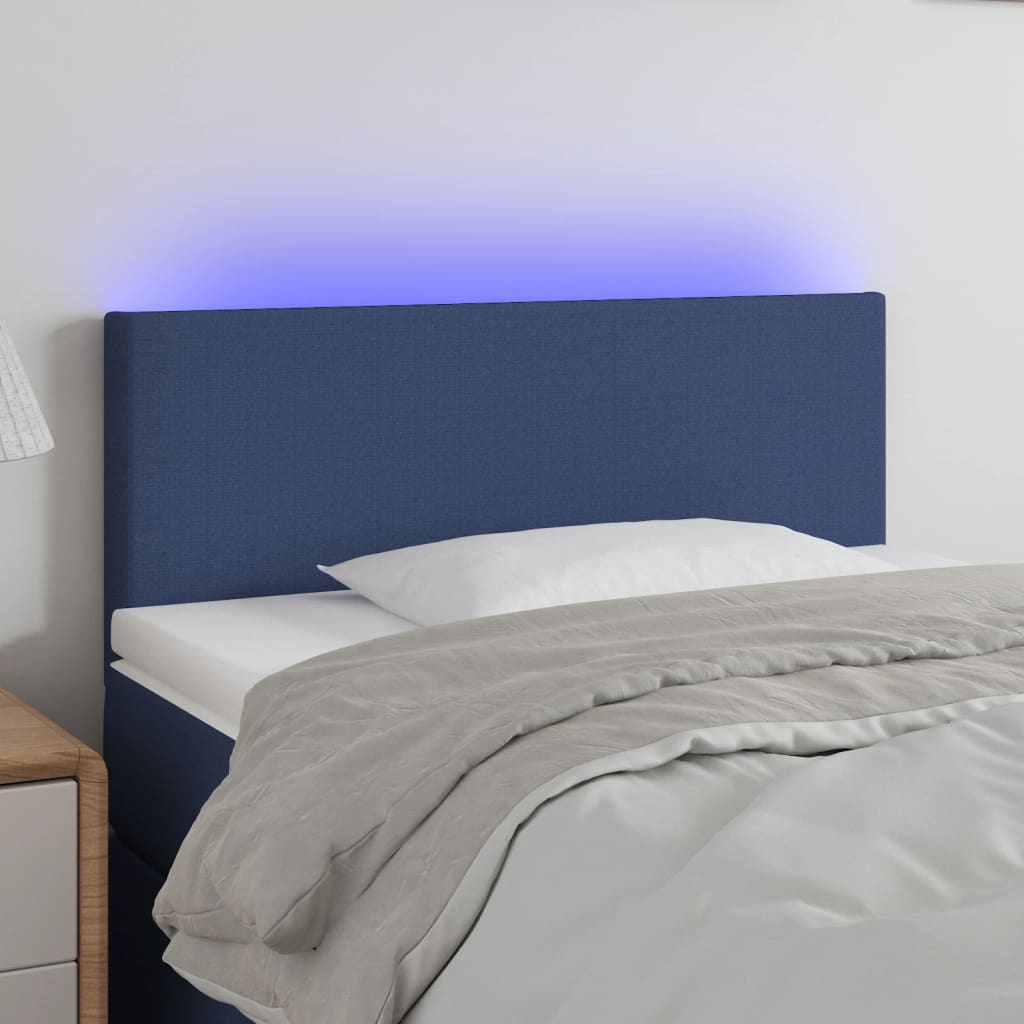 vidaXL Cabeceira de cama c/ luzes LED tecido 100x5x78/88 cm azul