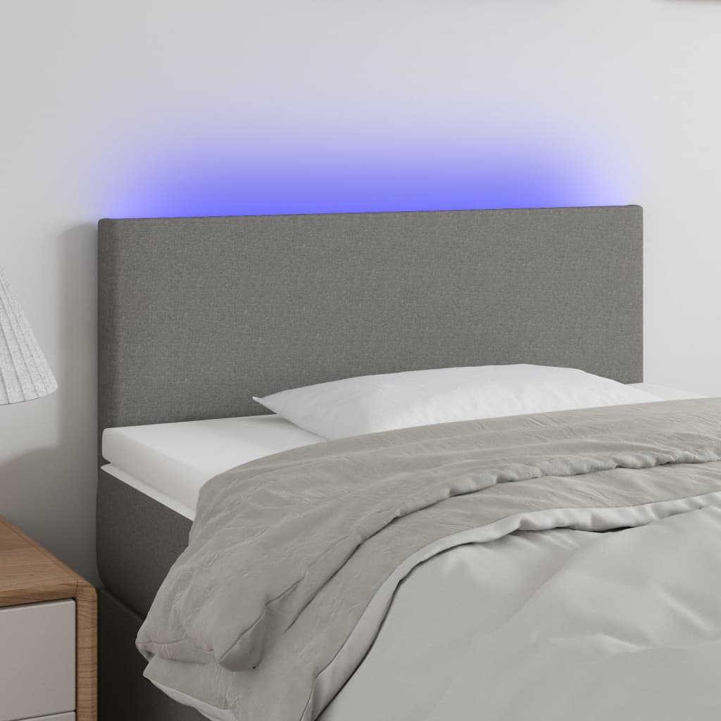 vidaXL Cabeceira de cama c/luzes LED tecido 100x5x78/88cm cinza-escuro