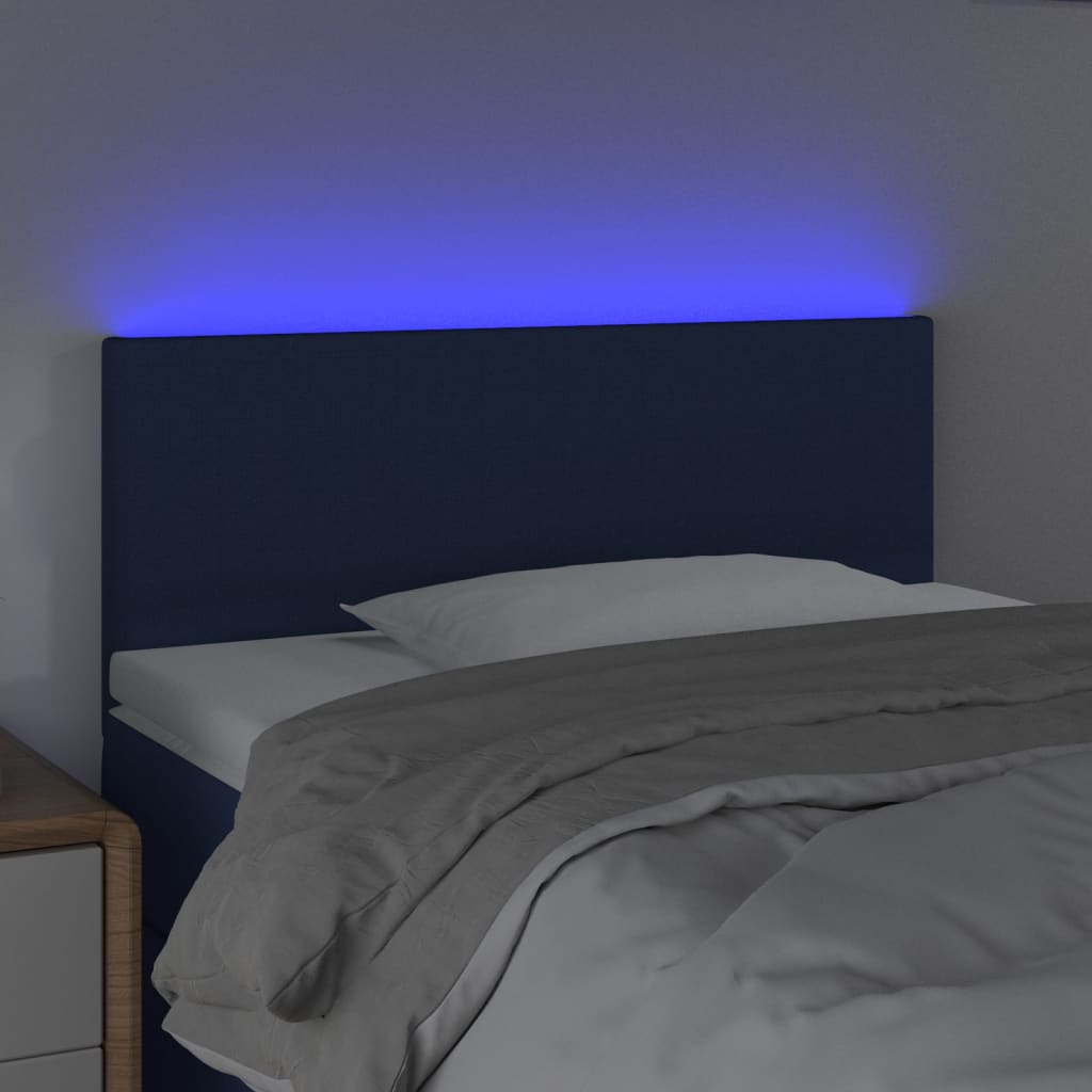 vidaXL Cabeceira de cama c/ luzes LED tecido 100x5x78/88 cm azul