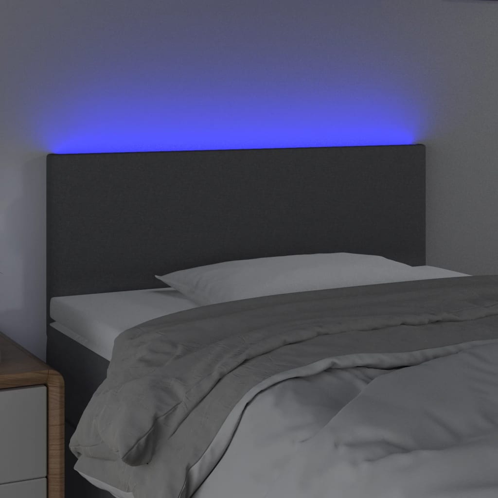 vidaXL Cabeceira de cama c/luzes LED tecido 100x5x78/88cm cinza-escuro