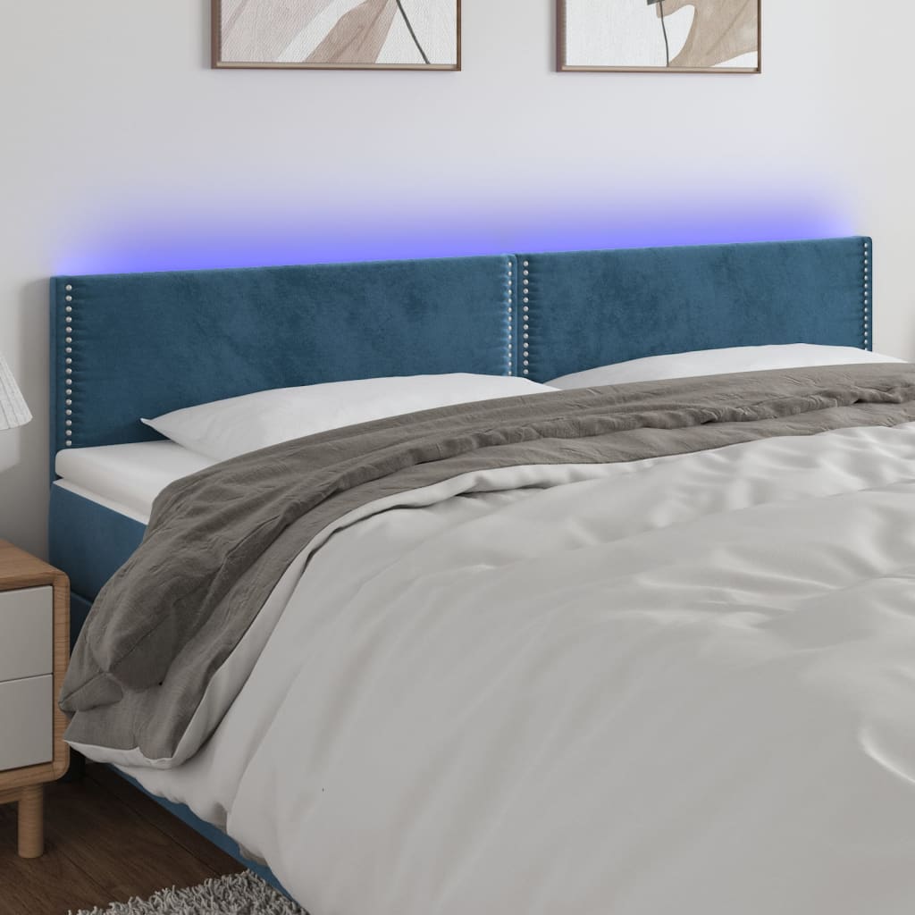 vidaXL Cabeceira de cama c/ luzes LED veludo 180x5x78/88cm azul-escuro