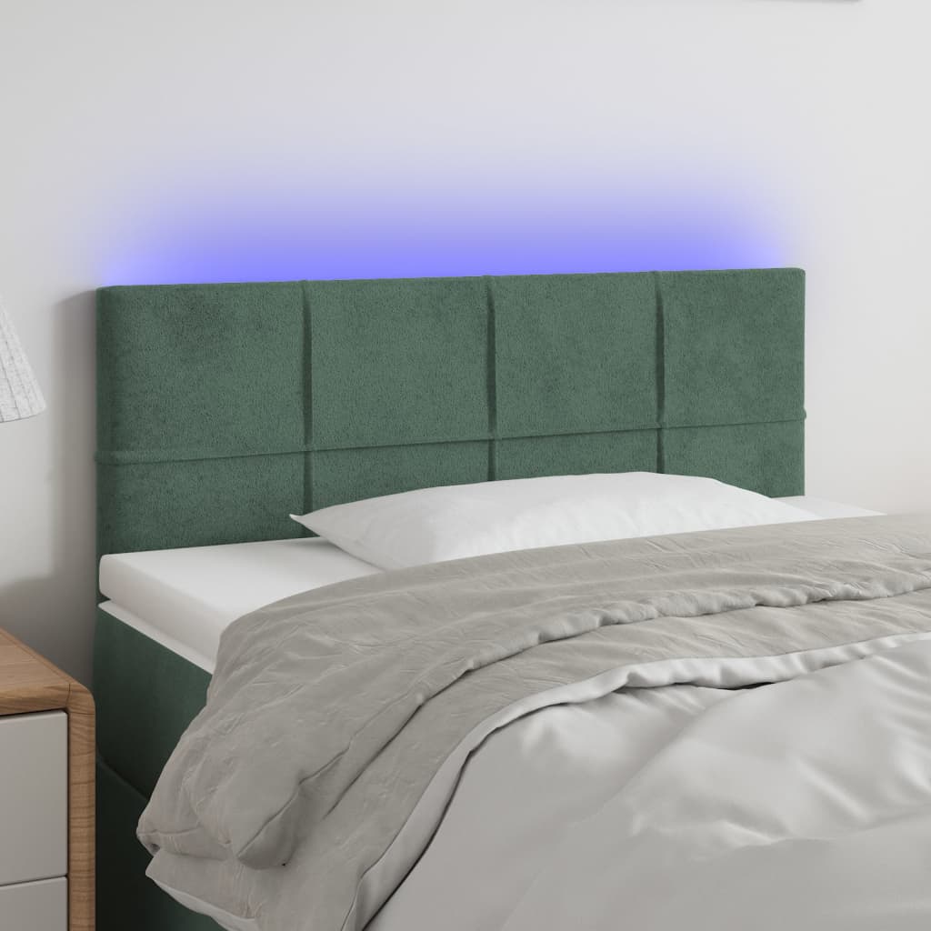 vidaXL Cabeceira de cama c/ luzes LED veludo 80x5x78/88cm verde-escuro