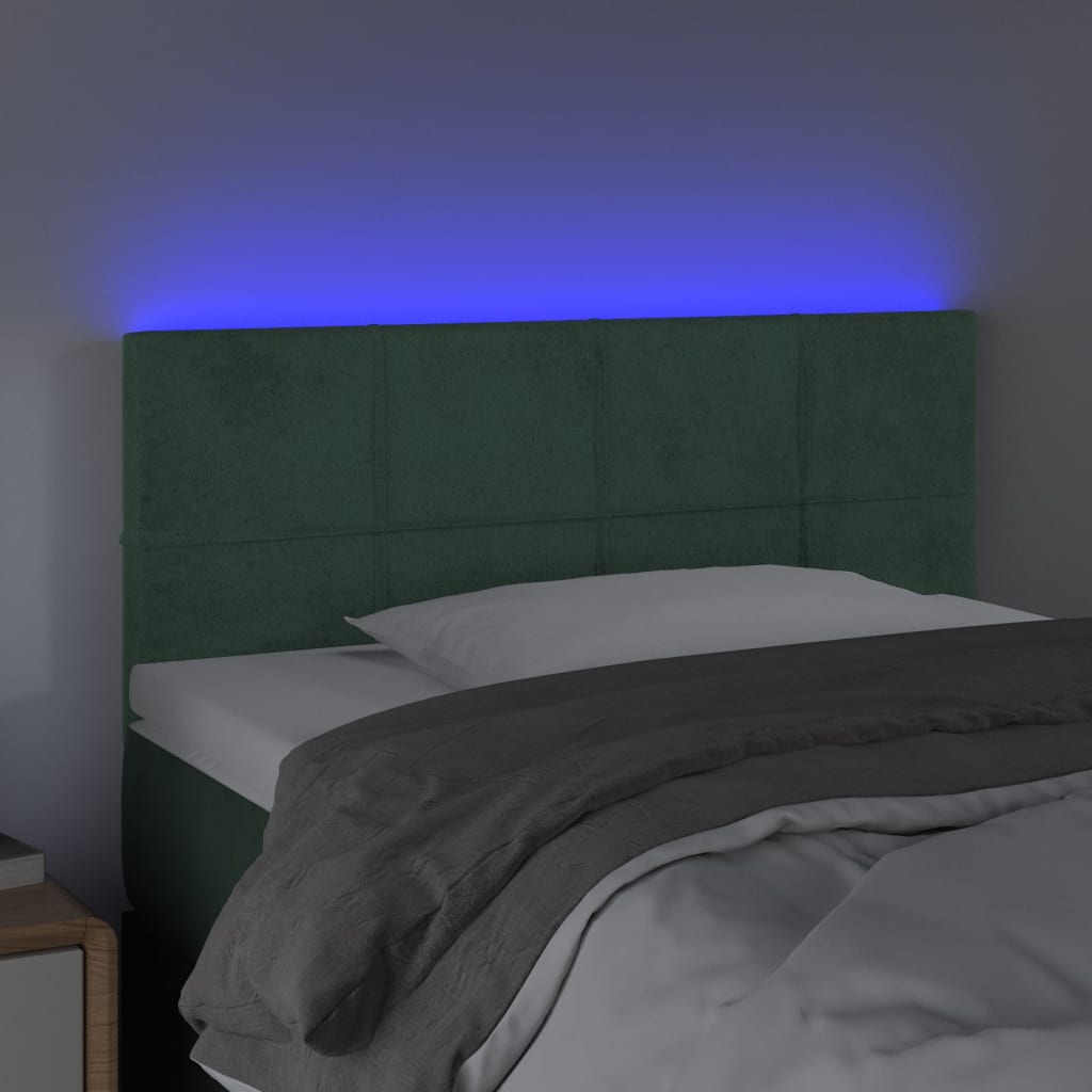 vidaXL Cabeceira de cama c/ luzes LED veludo 80x5x78/88cm verde-escuro