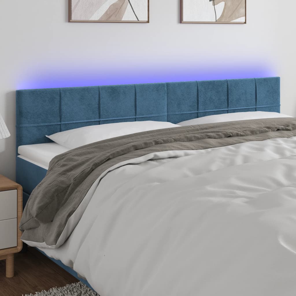 vidaXL Cabeceira de cama c/ luzes LED veludo 160x5x78/88cm azul-escuro