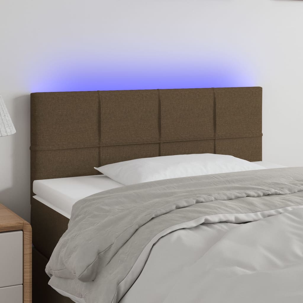 vidaXL Cabeceira de cama c/ luzes LED tecido 90x5x78/88 cm castanho